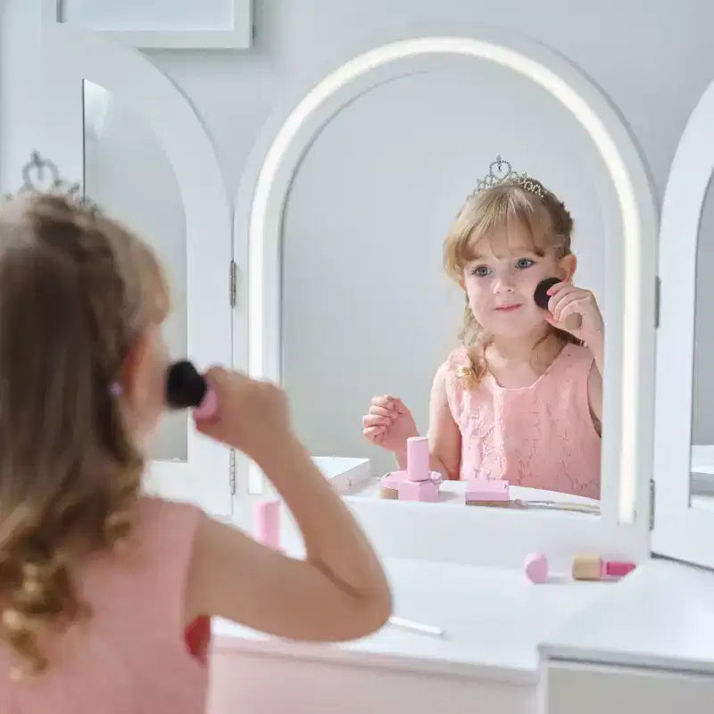 Coiffeuse en bois avec miroir LED, blanche