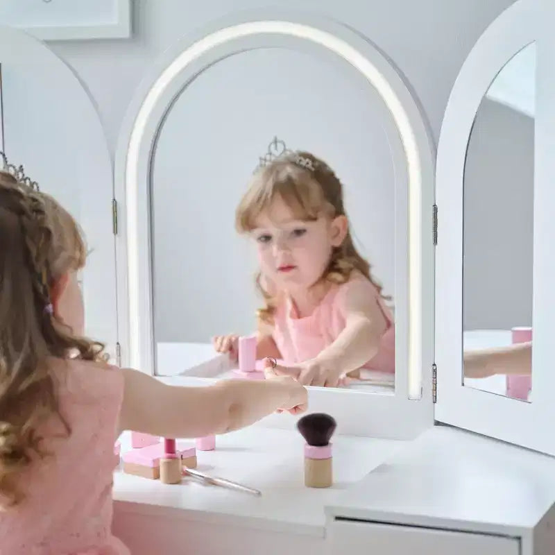 Coiffeuse en bois avec miroir LED, blanche