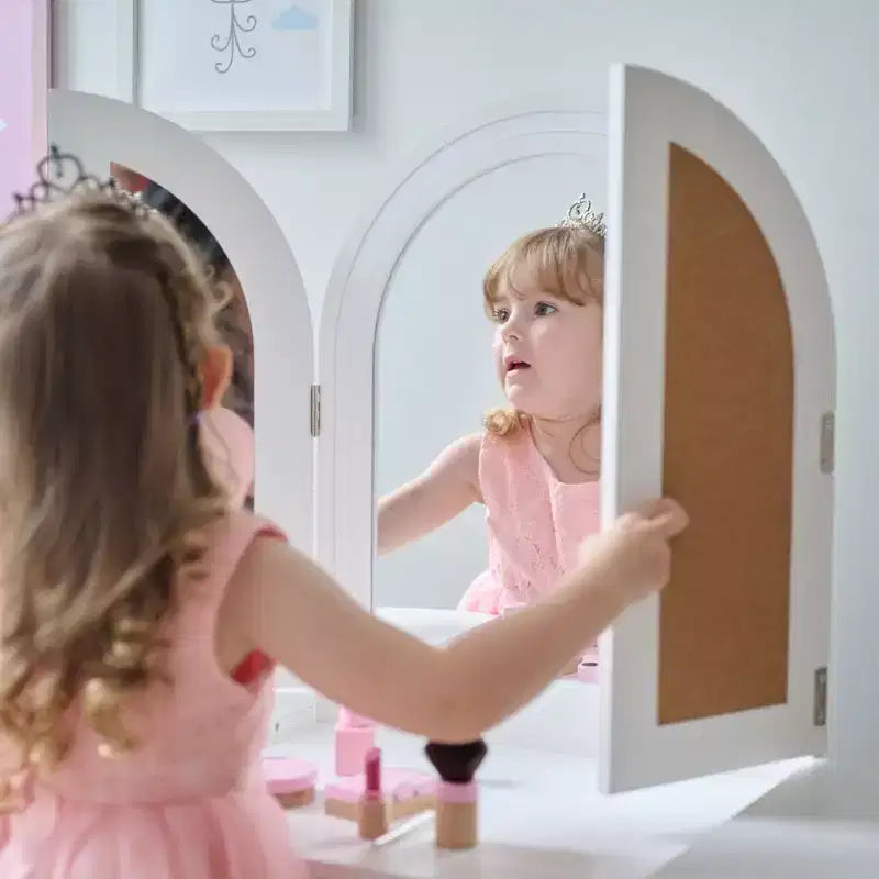 Coiffeuse en bois avec miroir LED, blanche