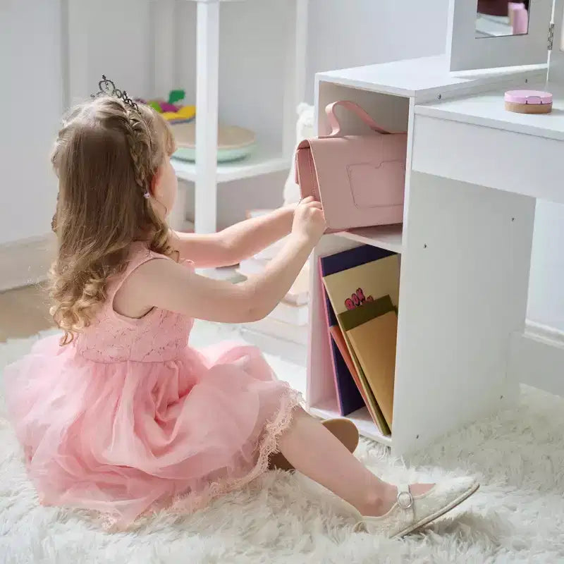 Coiffeuse en bois avec miroir LED, blanche