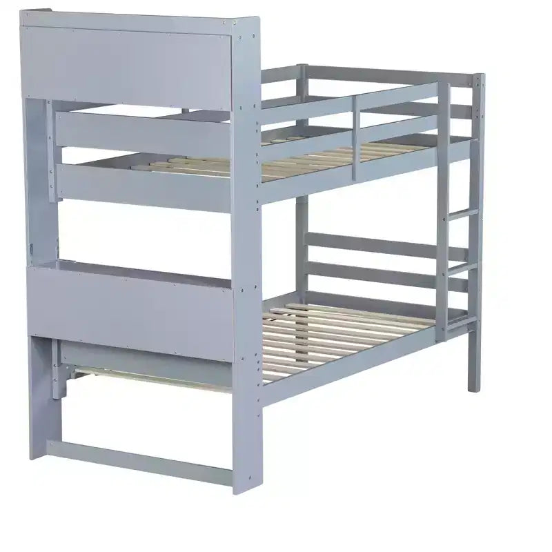 Lit superposé jumeau sur jumeau avec étagères de rangement, lits superposés pour enfants en bois d'hévéa avec garde-corps de sécurité et échelle, lit jumeau pour chambre à coucher