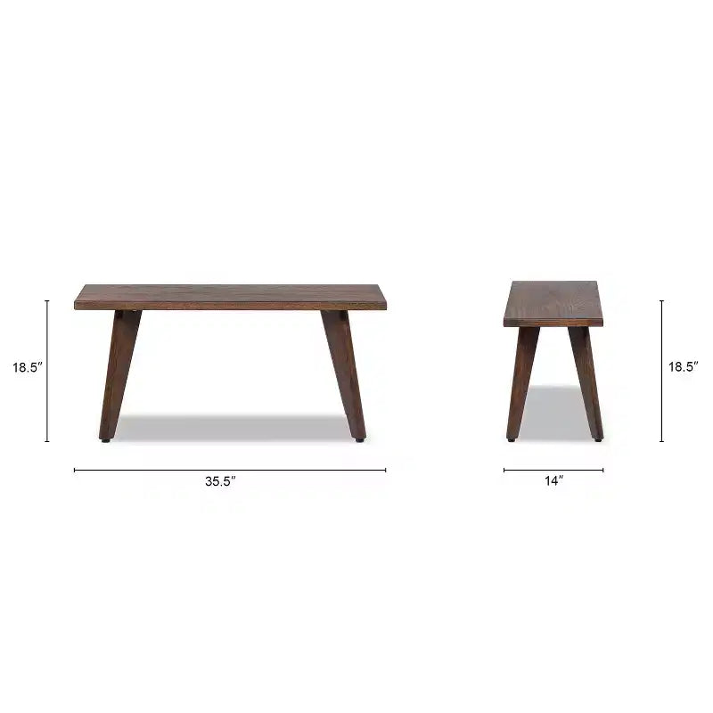 Banc en chêne rouge massif de 35,5 po