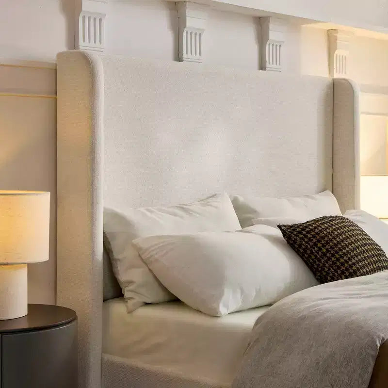 Lit capitonné capitonné moderne en chenille, sommier tapissier requis