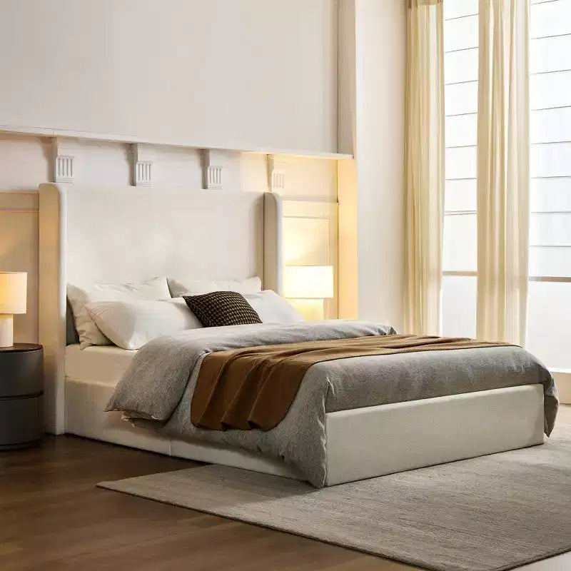 Lit capitonné capitonné moderne en chenille, sommier tapissier requis
