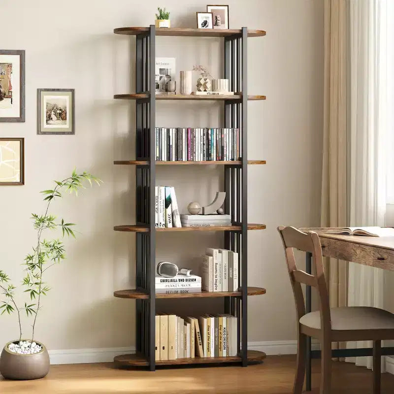 Étagère industrielle à 6 niveaux – Bibliothèque de 180 cm de haut avec cadre en métal et étagères en MDF, étagère de rangement autoportante pour salon, chambre, maison