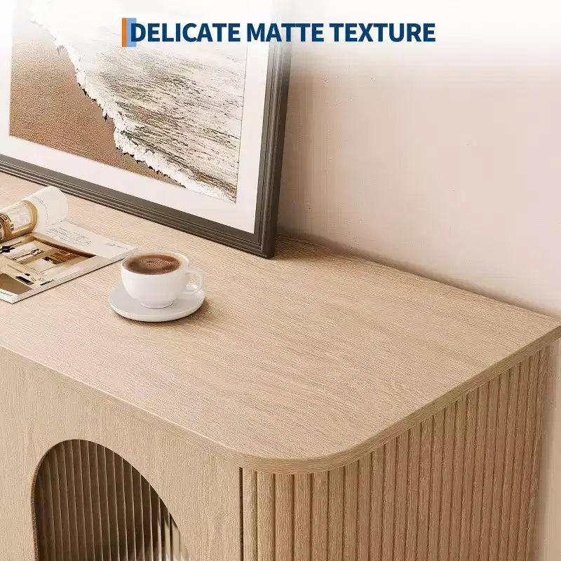 Buffet de 47 po avec 2 portes en verre cannelé et 3 tiroirs, meuble d'appoint de style ferme moderne avec étagères réglables pour bar à café