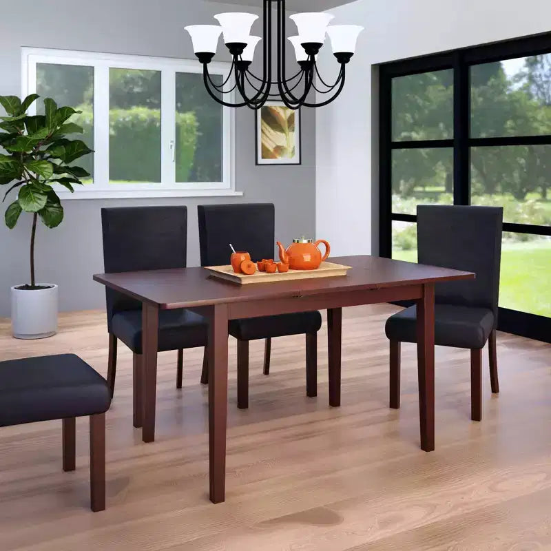 Table à manger extensible Noyer - Rallonge papillon intégrée, 6 places