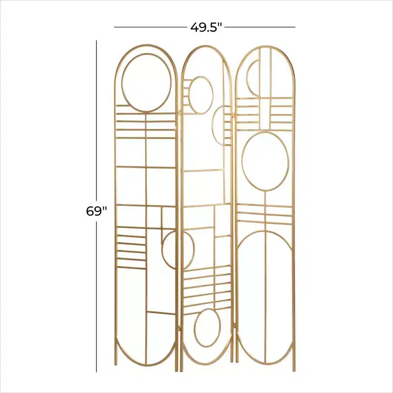 Paravent moderne en métal doré – Cadre en fer, pas d'assemblage, design à 3 panneaux