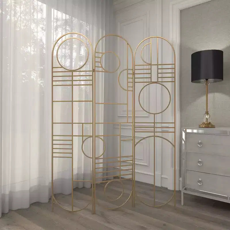 Paravent moderne en métal doré – Cadre en fer, pas d'assemblage, design à 3 panneaux