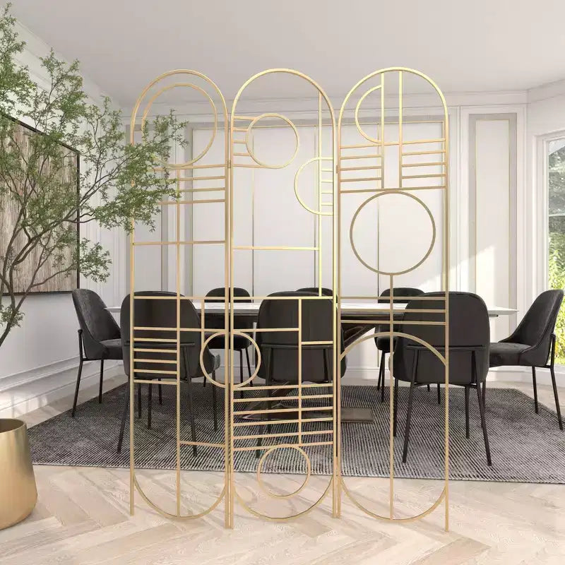 Paravent moderne en métal doré – Cadre en fer, pas d'assemblage, design à 3 panneaux