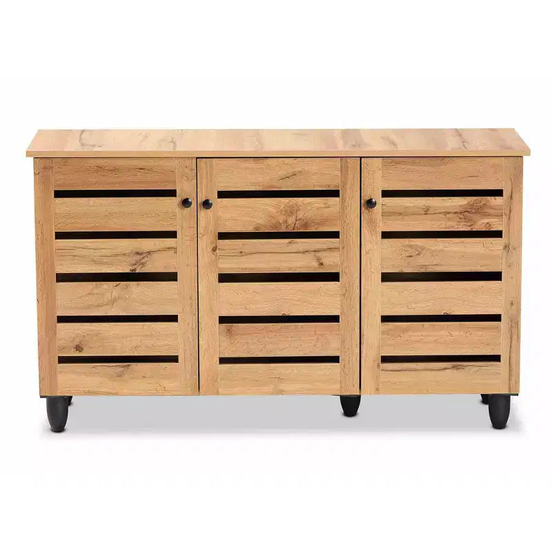 Meuble à chaussures 3 portes en bois chêne marron/noir - 6 étagères fixes