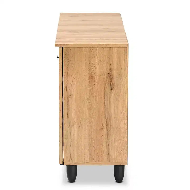 Meuble à chaussures 3 portes en bois chêne marron/noir - 6 étagères fixes