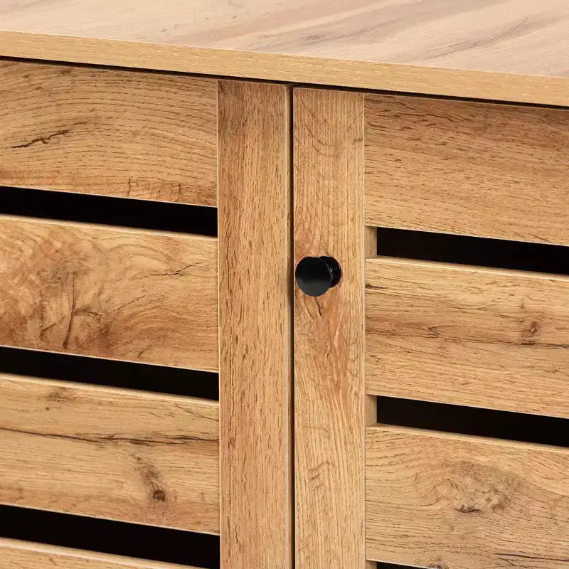 Meuble à chaussures 3 portes en bois chêne marron/noir - 6 étagères fixes