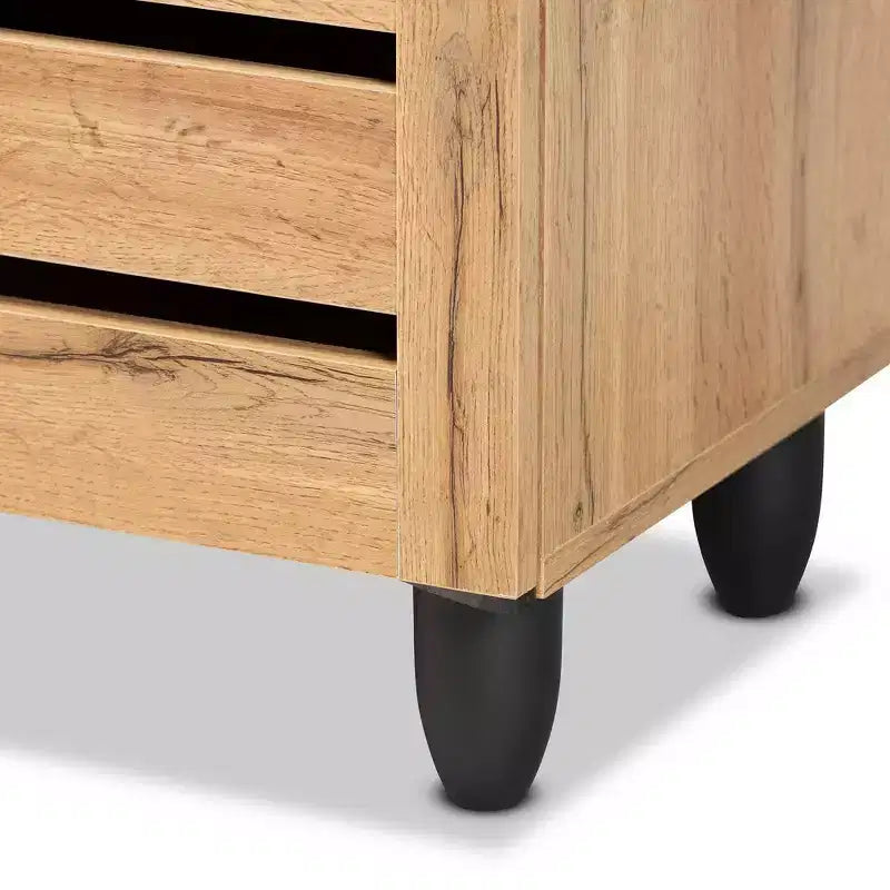 Meuble à chaussures 3 portes en bois chêne marron/noir - 6 étagères fixes