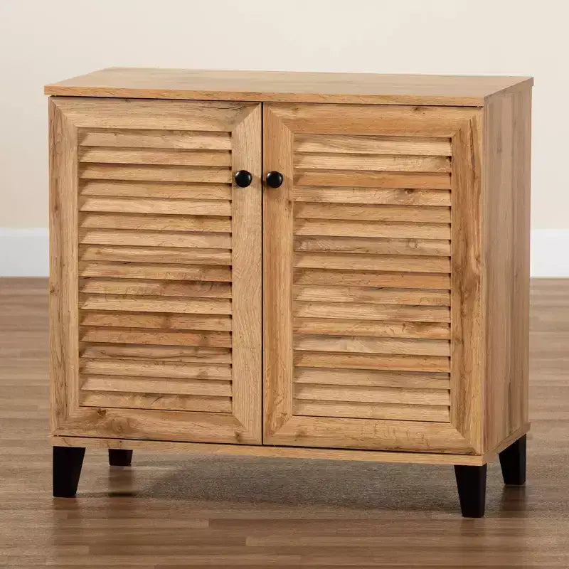 Meuble de Rangement en Bois à 2 Portes Chêne Brun - Style Nautique, 4 Étagères Fixes, Cadre en Bois