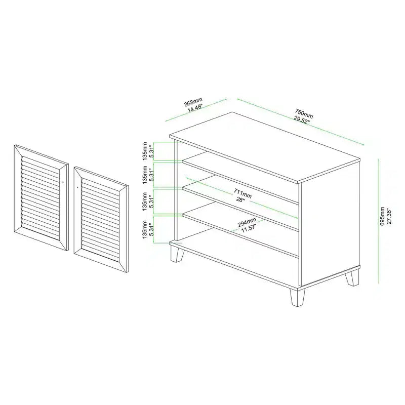 Meuble de Rangement en Bois à 2 Portes Chêne Brun - Style Nautique, 4 Étagères Fixes, Cadre en Bois
