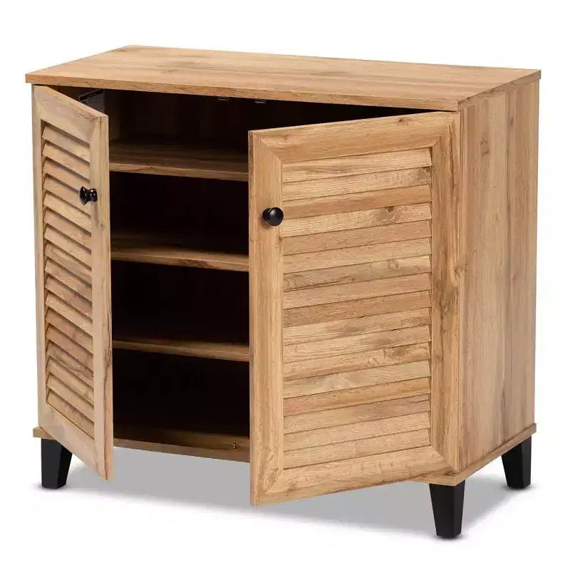 Meuble de Rangement en Bois à 2 Portes Chêne Brun - Style Nautique, 4 Étagères Fixes, Cadre en Bois