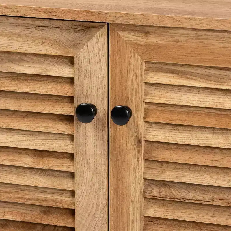 Meuble de Rangement en Bois à 2 Portes Chêne Brun - Style Nautique, 4 Étagères Fixes, Cadre en Bois
