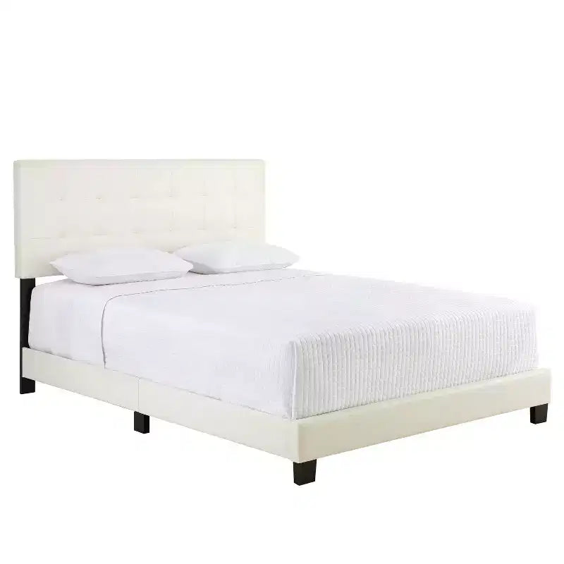 Lit plateforme en similicuir blanc Queen