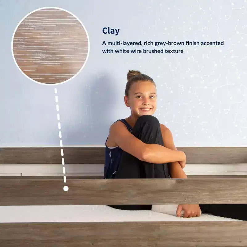 Lit mezzanine double avec bureau et étagères de rangement pour enfants