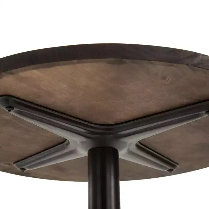 Table de bar industrielle rustique 41H avec plateau en bois d'orme et piètement en métal