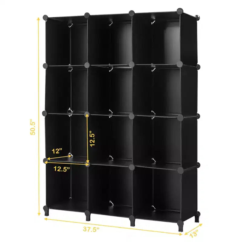 Organisateur de rangement 12 cubes en plastique avec cadre en acier noir