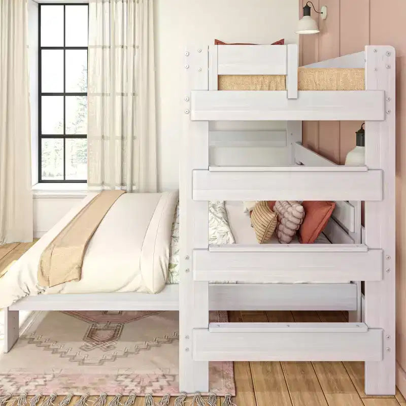 Lit superposé moderne en bois massif style ferme, lit superposé en L double au-dessus de la reine pour enfants