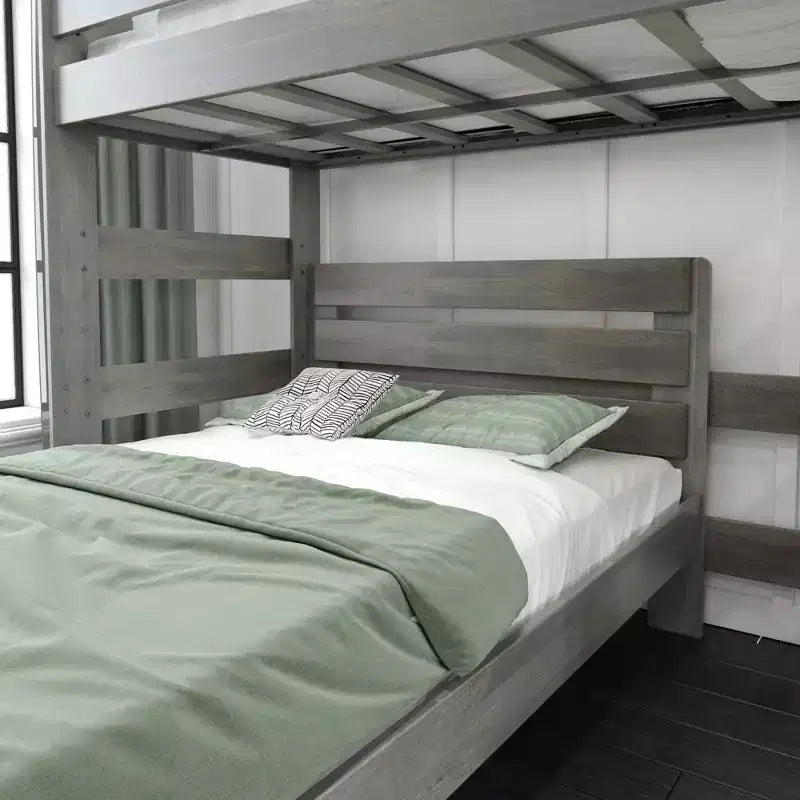 Lit superposé en bois massif, Lit superposé en L, deux places au-dessus d'un lit double, pour enfants, style ferme moderne