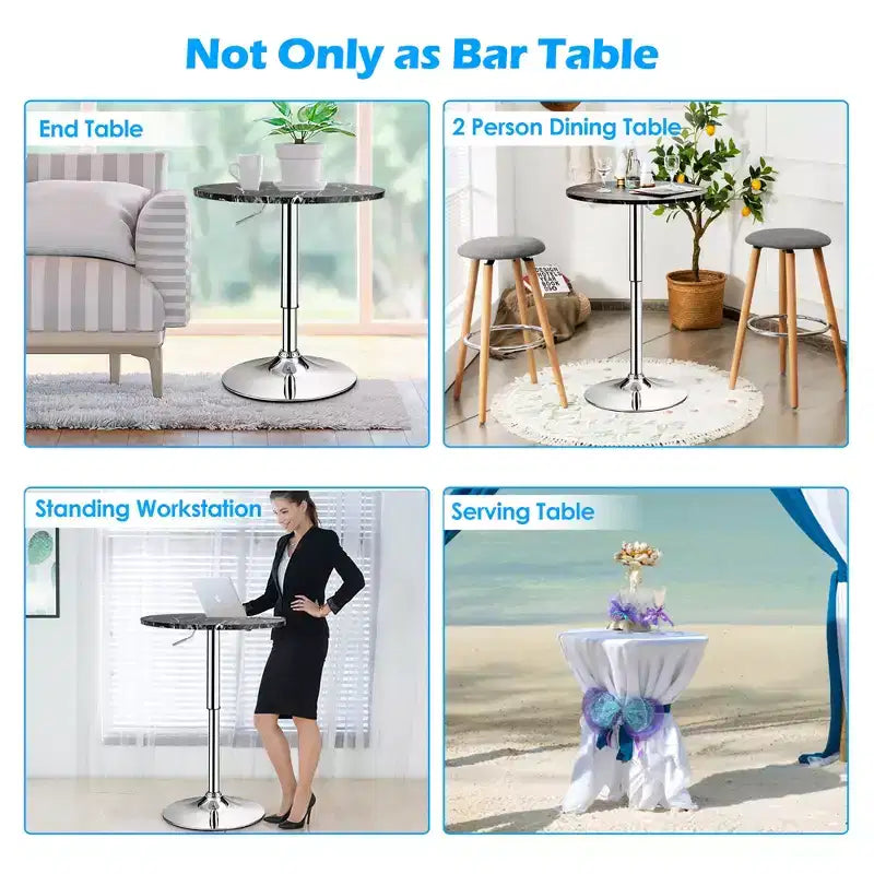 Table de bar bistro ronde réglable en hauteur pivotante à 360 degrés noire