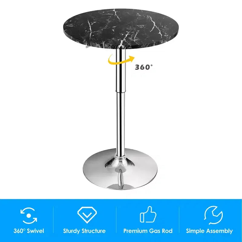 Table de bar bistro ronde réglable en hauteur pivotante à 360 degrés noire