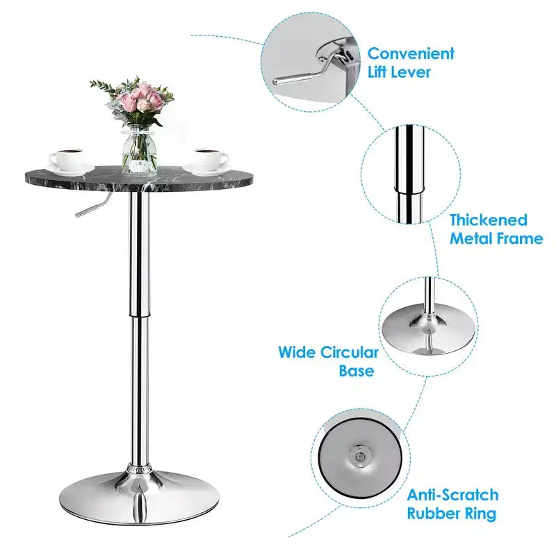 Table de bar bistro ronde réglable en hauteur pivotante à 360 degrés noire